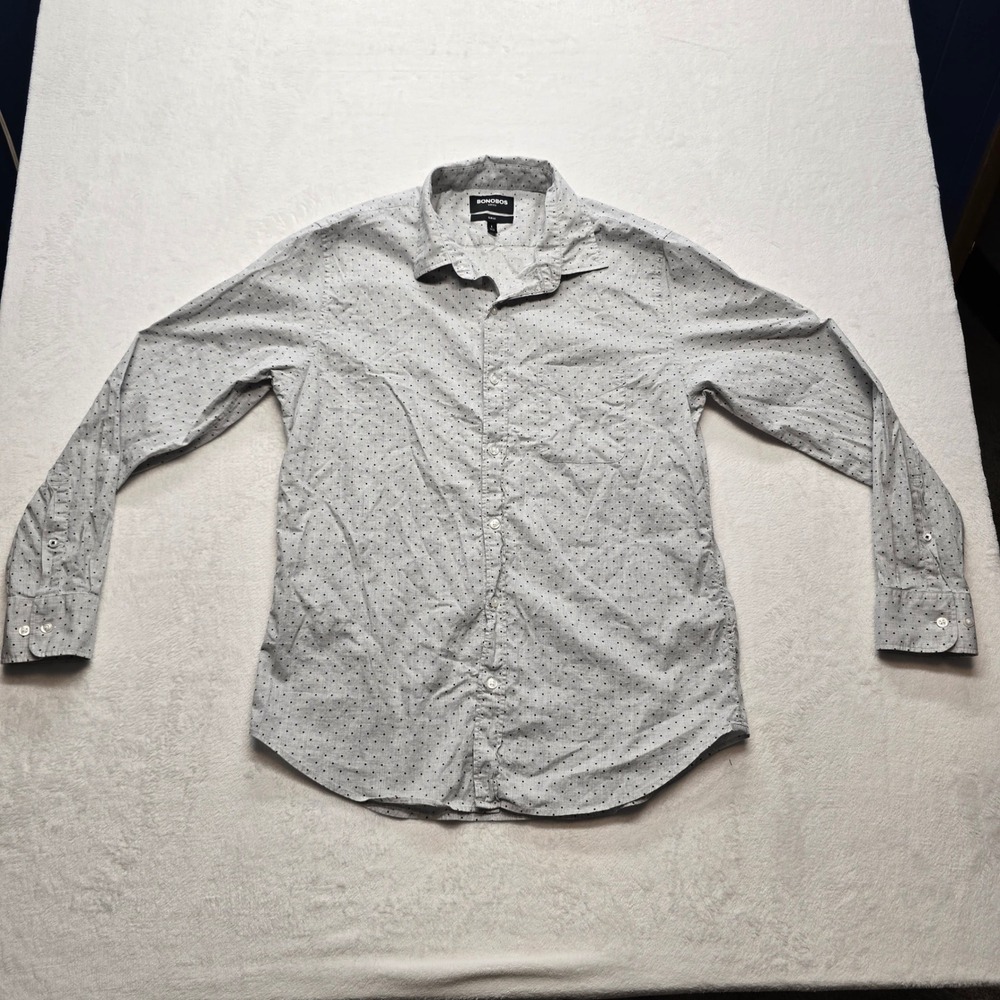 Bonobos Slim Fit Stretch Button Down‎ Shirt Polka Dot Gray L